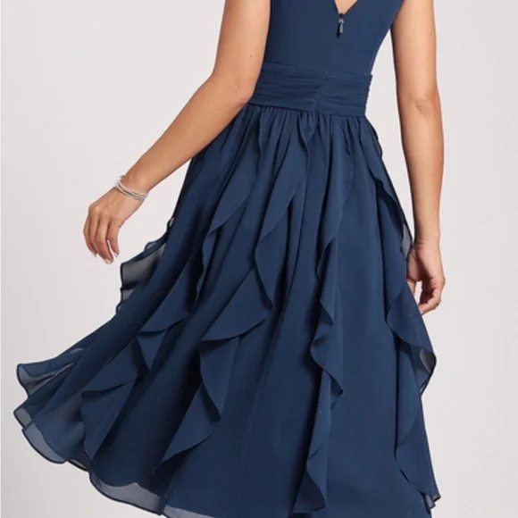 Elegant Navy Blue A-Line Dress - Picture 5 of 11